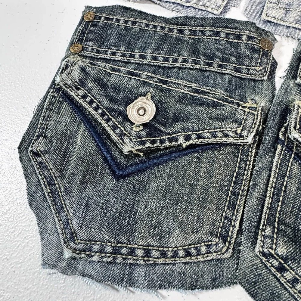 7 Denim Jean Flap Back Pockets Embroidered Quilting Sewing Crafts Upcycle